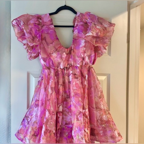 NWT BUDDY LOVE Hollis Puff sleeve mini dress Sz M in off to paradise color - Picture 5 of 9